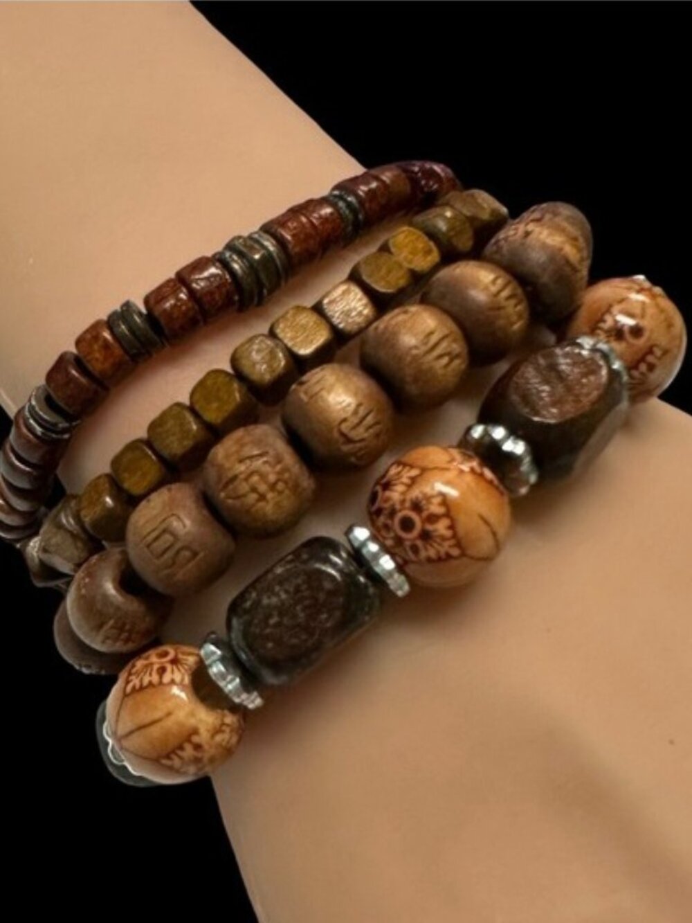 Bracelet Bundle Lot of 4 Stretch Wood Beaded Boho Style Beads